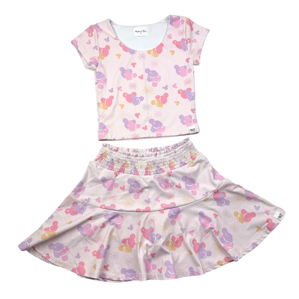 Makena Lane Disney Inspired Mickey Balloons Pastel & Skirt Athletic Set, size 10